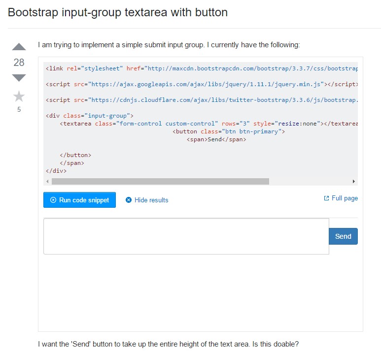 Bootstrap input-group Textarea button  using
